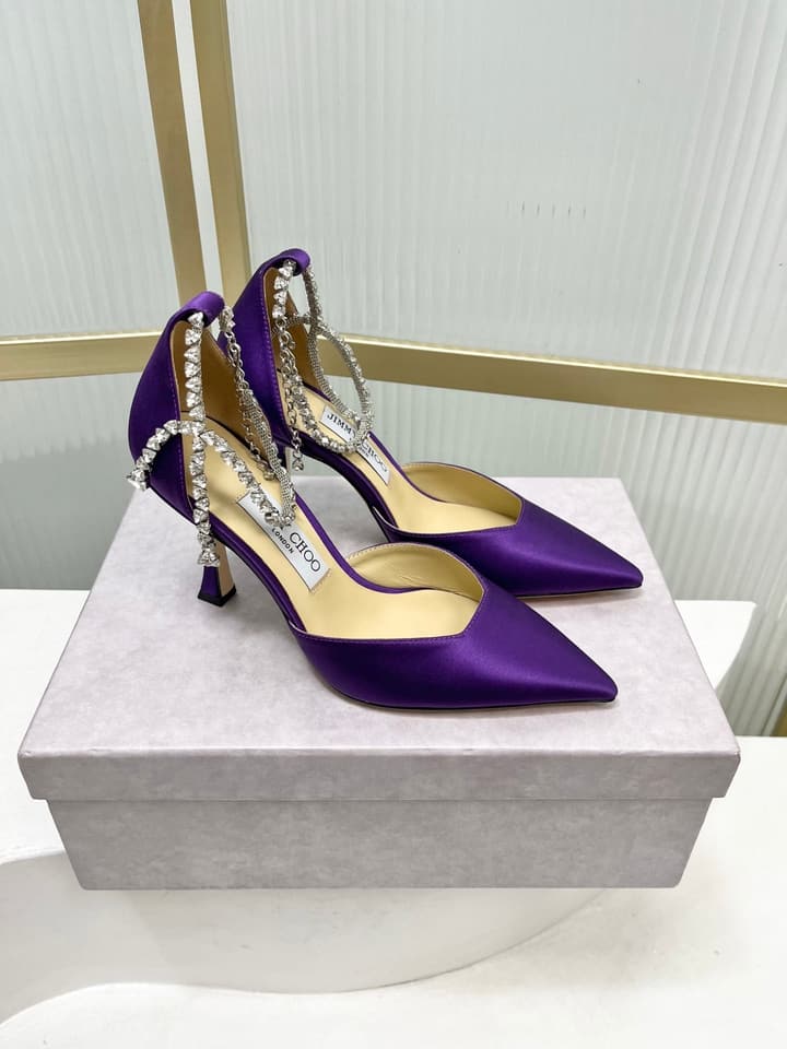 Jimmy Choo Stevie 100 Satin Bow Heels in Brown Satin