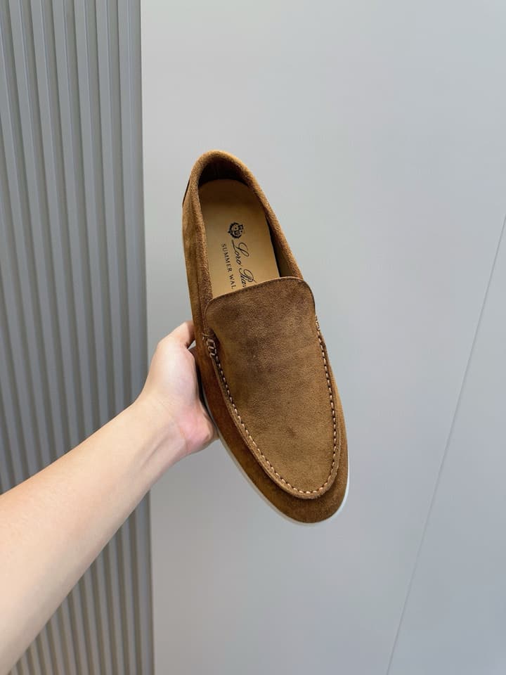Loro Piana Italian Handmade Suede Loafers in Camel Brown Suede