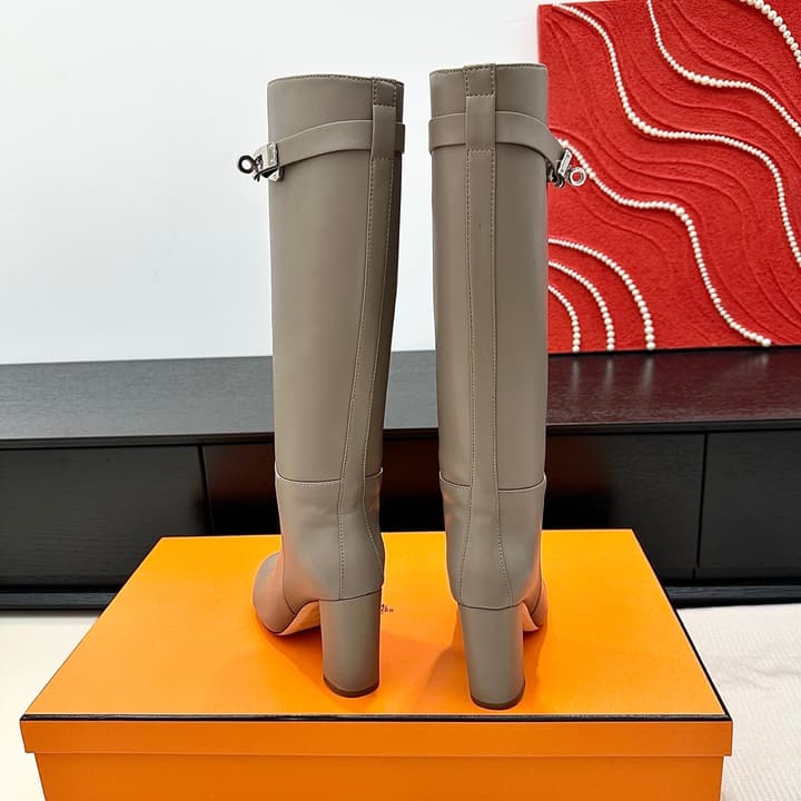 Hermès Kelly Buckle High Heel Knee-High Boots in Black Leather