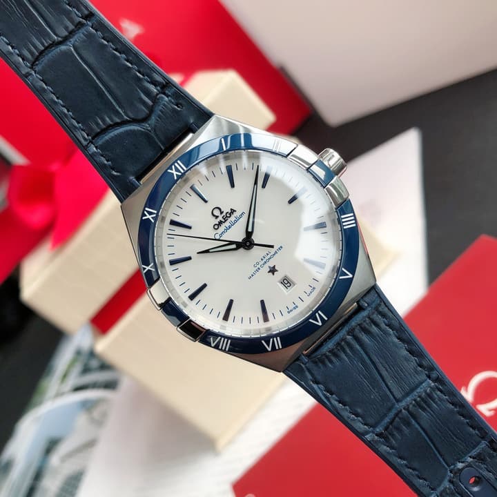 Omega Constellation Series Automatic Watch 41mm in White Dial Blue Strap