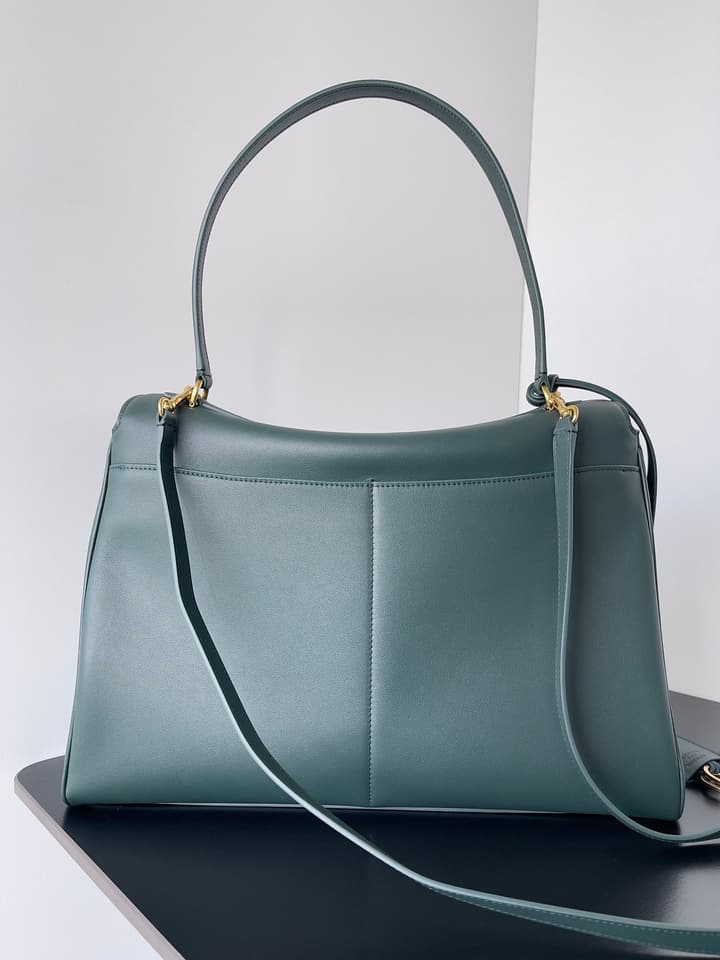 Balenciaga Rodeo Large Leather Shoulder Bag in Dark Green Leather