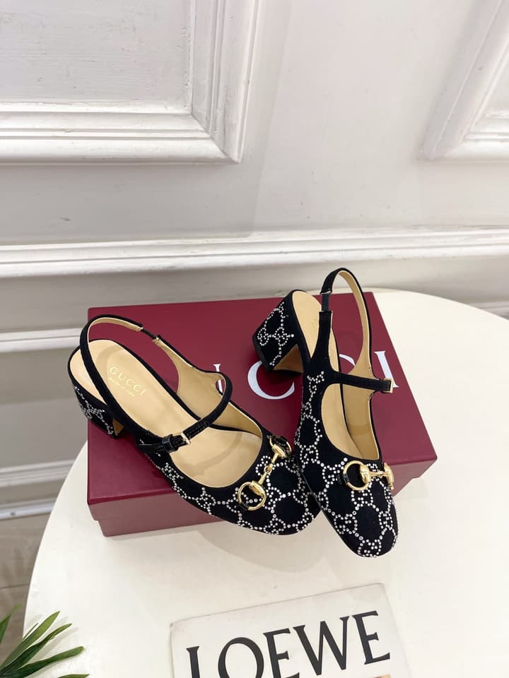 Gucci Classic Horsebit Rhinestone Slingback Sandals – 25SS in Black Monogram Rhinestone