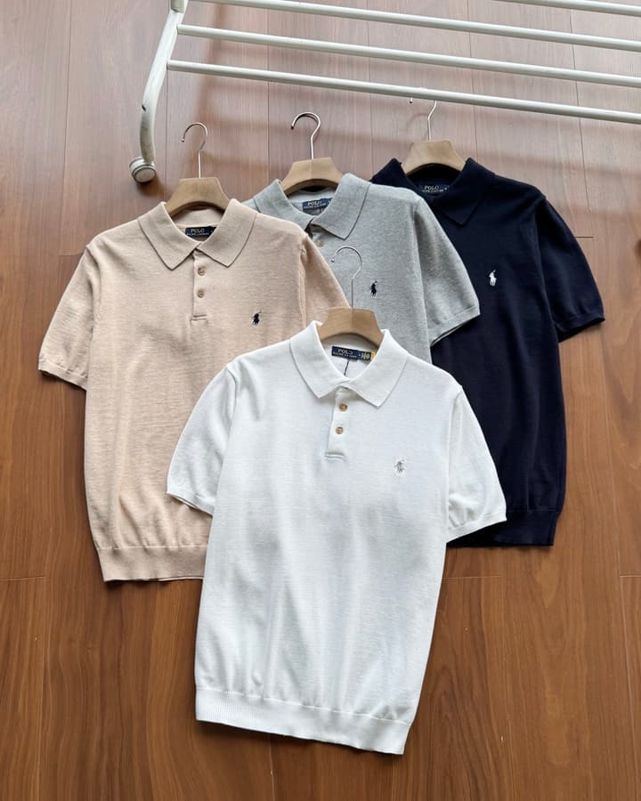 Ralph Lauren Short-Sleeve Knit Polo Shirt – Summer Collection in Grey