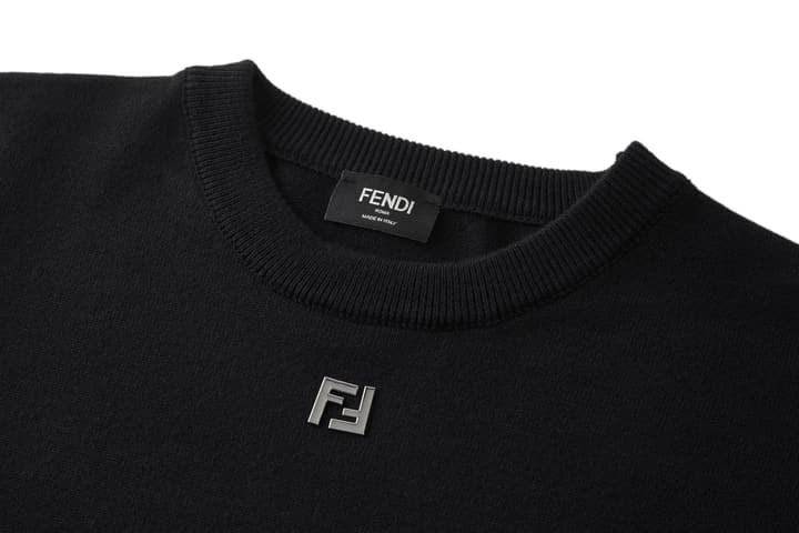 Fendi Double F Hot Stamp Crewneck Sweater in Classic Black