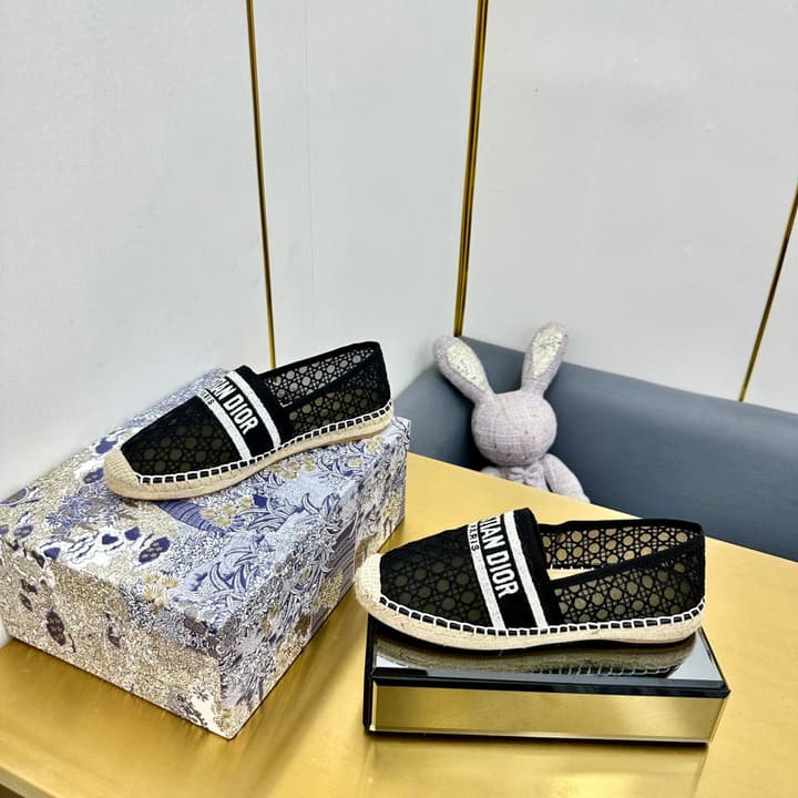 Dior Granville Embroidered Espadrille Flats in Beige/brown Oblique Pattern