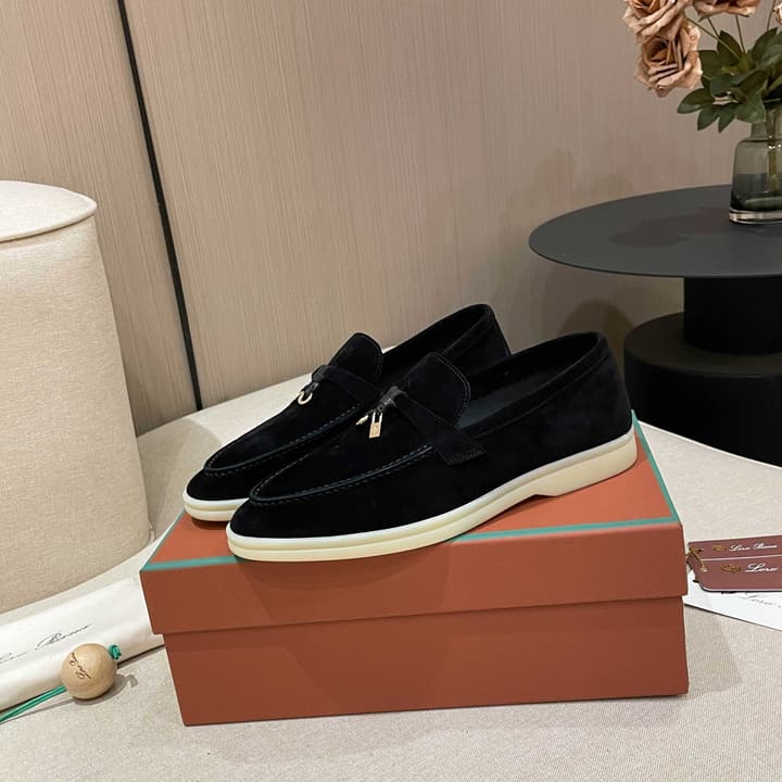 Loro Piana Summer Charms Walk Moccasin Loafers in Black Leather