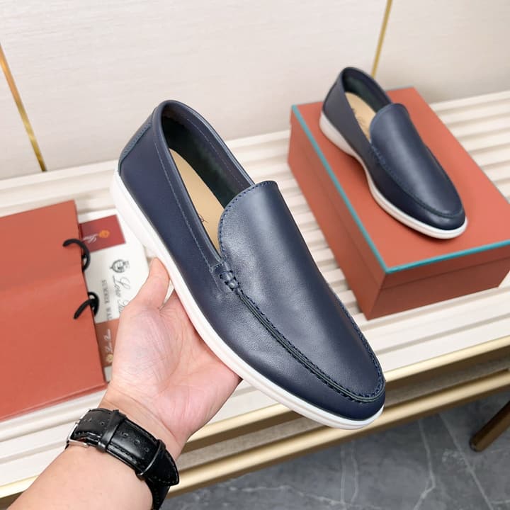Loro Piana Classic Nappa Moccasins in Dark Blue Loafer Close-up