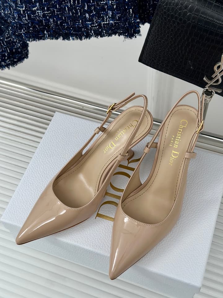 Dior Pearl Heel Pointed-Toe Slingback Mules – Spring/Summer Collection – 2024 in Black Leather