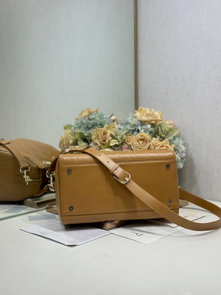 Dior Lady Dior Large Tote Bag in Dark Cognac With Gold Hardware