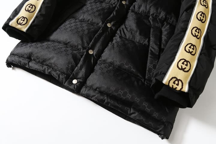 Gucci Double G Jacquard Reflective Runway Down Jacket in Black With Gg Webbing