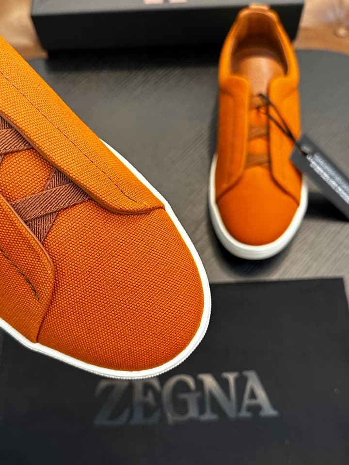 Zegna Triple Stitch Low-Top Sneakers in Dark Brown