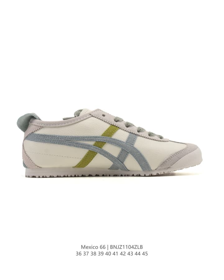 Onitsuka Tiger Mexico 66 Classic Retro Sneakers in Cream With Grey And Lime Stripes