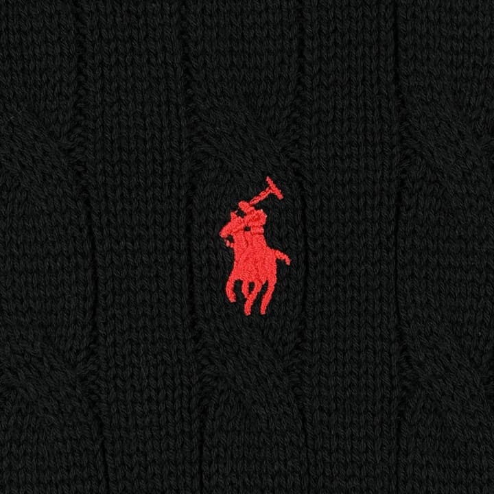 Ralph Lauren Classic Cable Knit Polo Sweater in Black