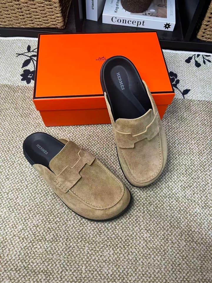 Hermès Suede Calfskin Chunky Mules