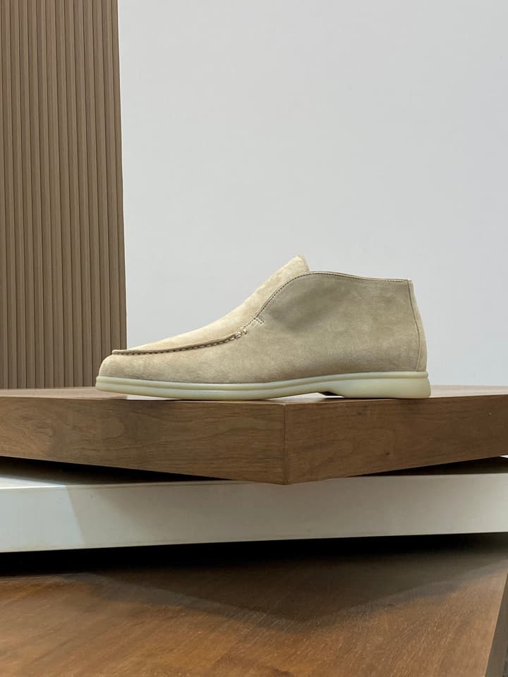 Loro Piana Suede Leather Slip-On Loafers in Camel Tan Suede