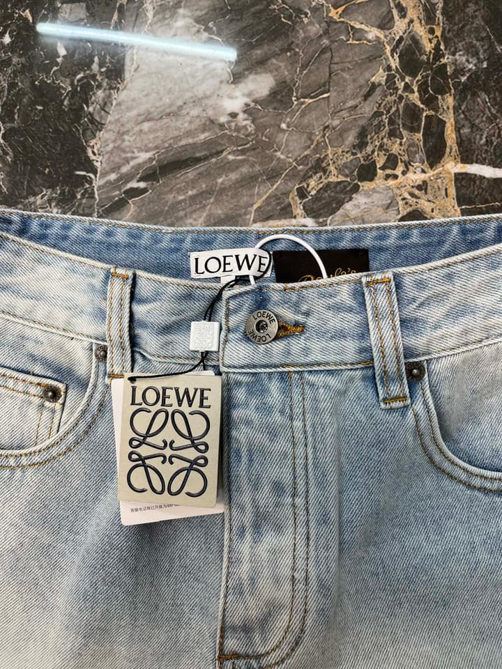 Loewe Anagram Embroidered Denim Shorts in Light Blue