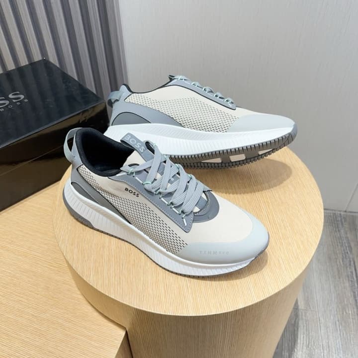 Boss Men's Layered Sport Sneakers in Black With White Sole