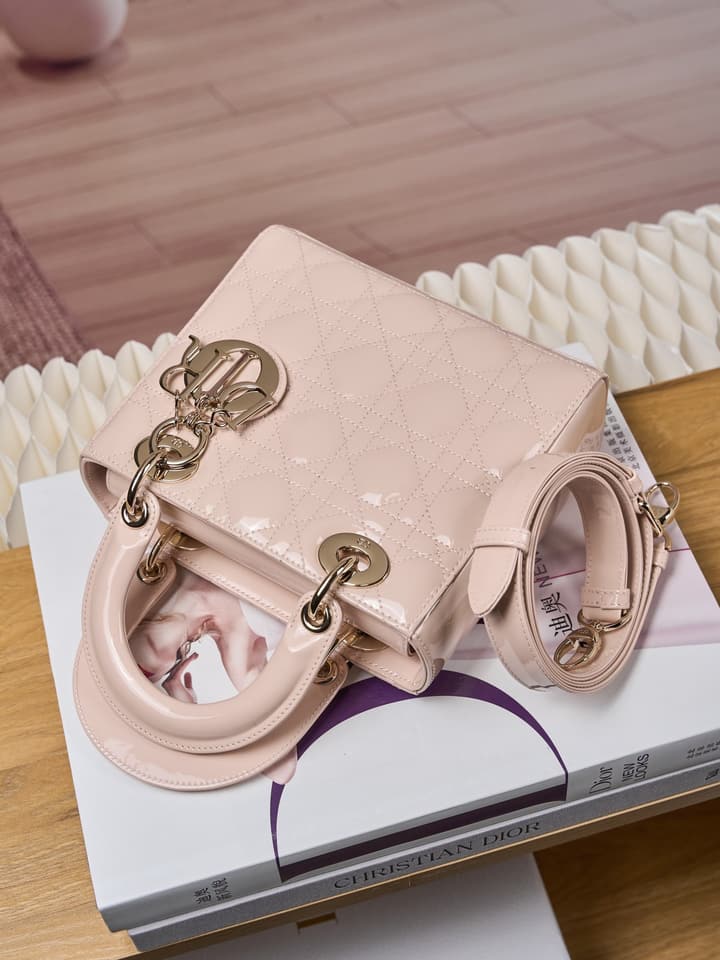 Dior Lady Dior Handbag in Black Patent Leather
