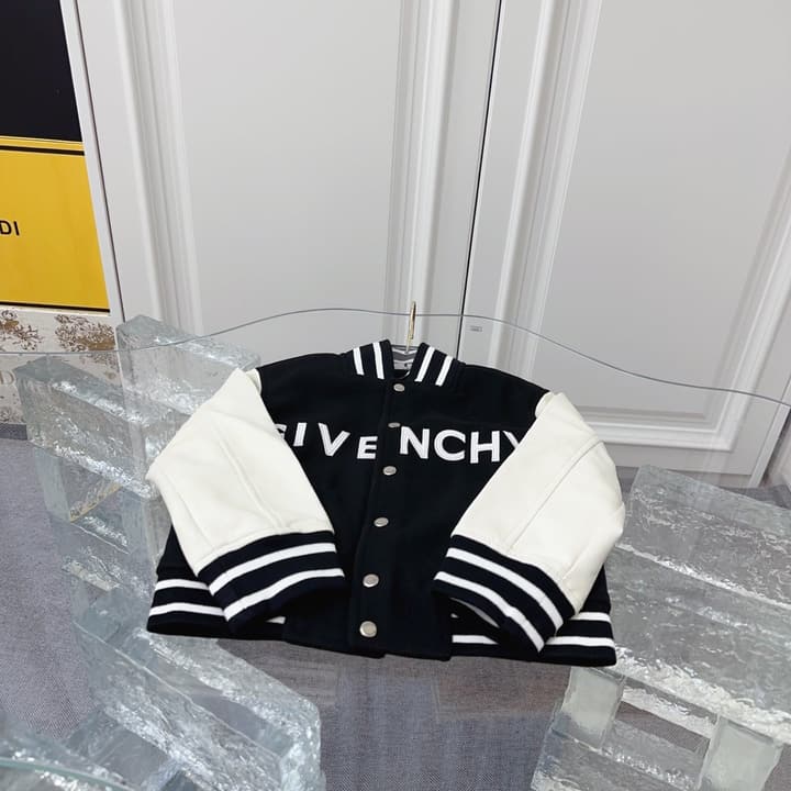 Givenchy Kids Patchwork Leather Bomber Jacket – Kids Collection in Black And White Varsity Jacket