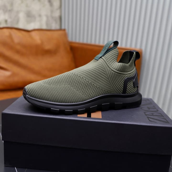 Zegna Cashmere Flyknit Sneakers in Navy Blue
