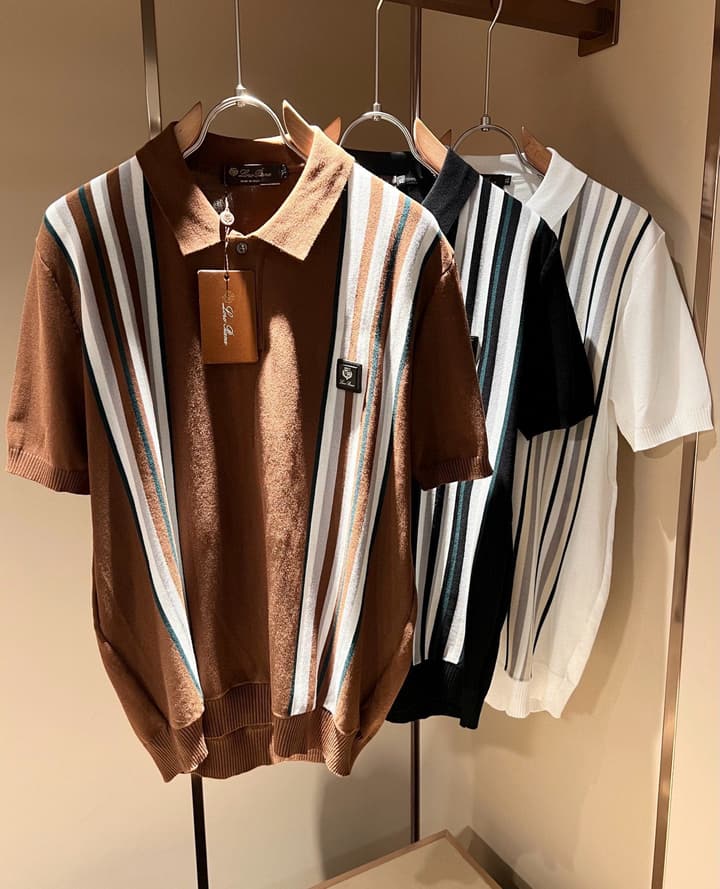Loro Piana Men's Knit Polo Shirt – Spring/Summer 2025 in Brown Striped Knit Polo