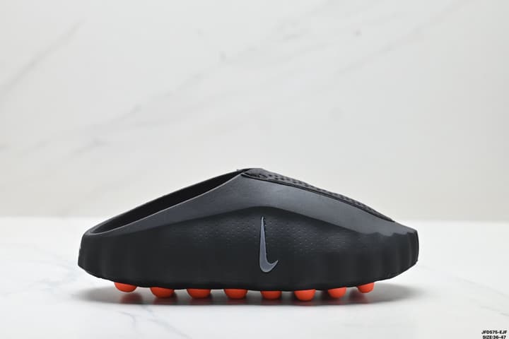Nike Mind 001 Recovery Slide in Black With Orange Nodes