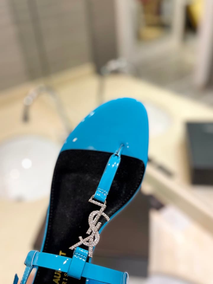Saint Laurent Beautiful Siren Flat Sandals in Bright Blue