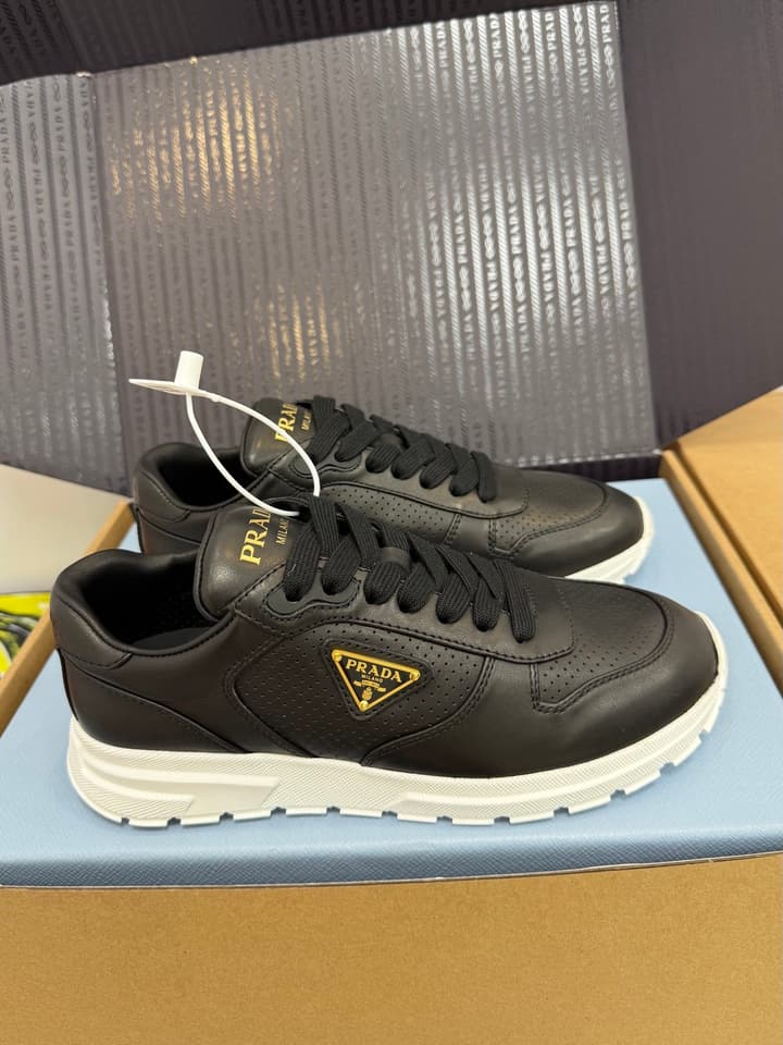 Prada Triangle Logo Sporty Sneakers – 2025 Early Autumn Collection in Black