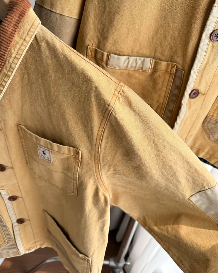 Ralph Lauren Barn Washed Distressed Jacket – 2025 Spring New in Classic Mustard Tan
