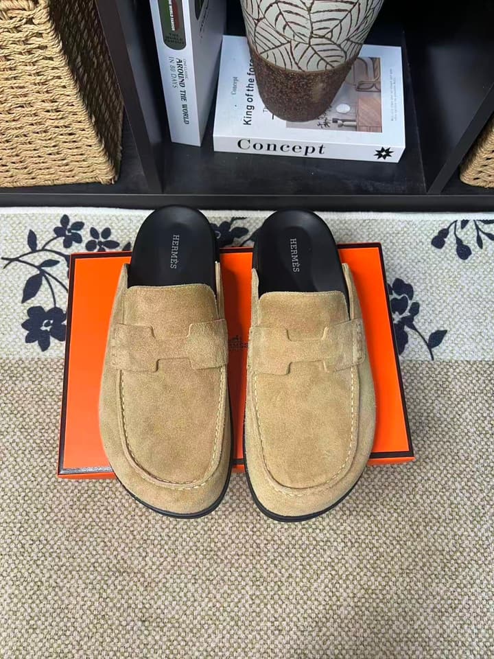 Hermès Suede Calfskin Chunky Mules