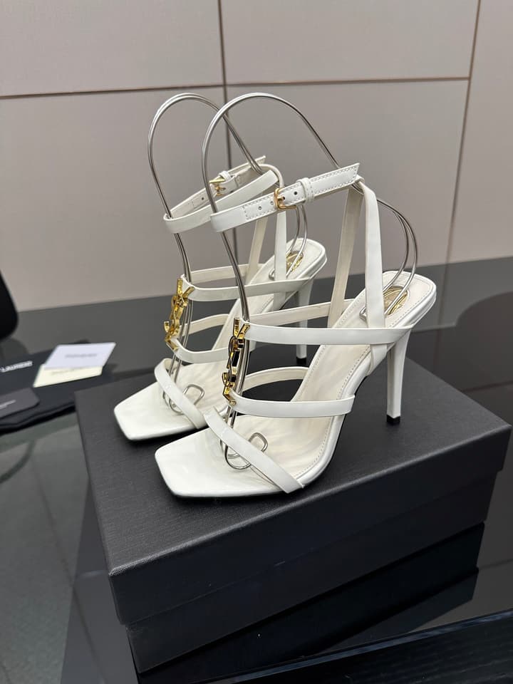 Saint Laurent Patent Leather Heeled Sandals in Bright Amber