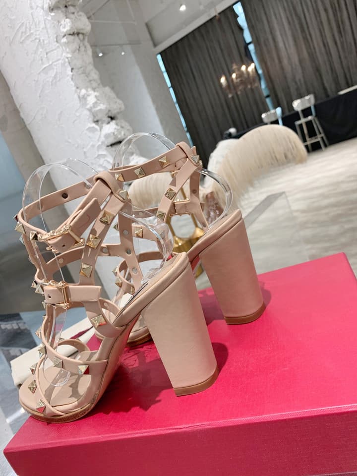 Valentino Studded Classic Block Heel Sandals in Black With Black Studs 6.5cm Heel