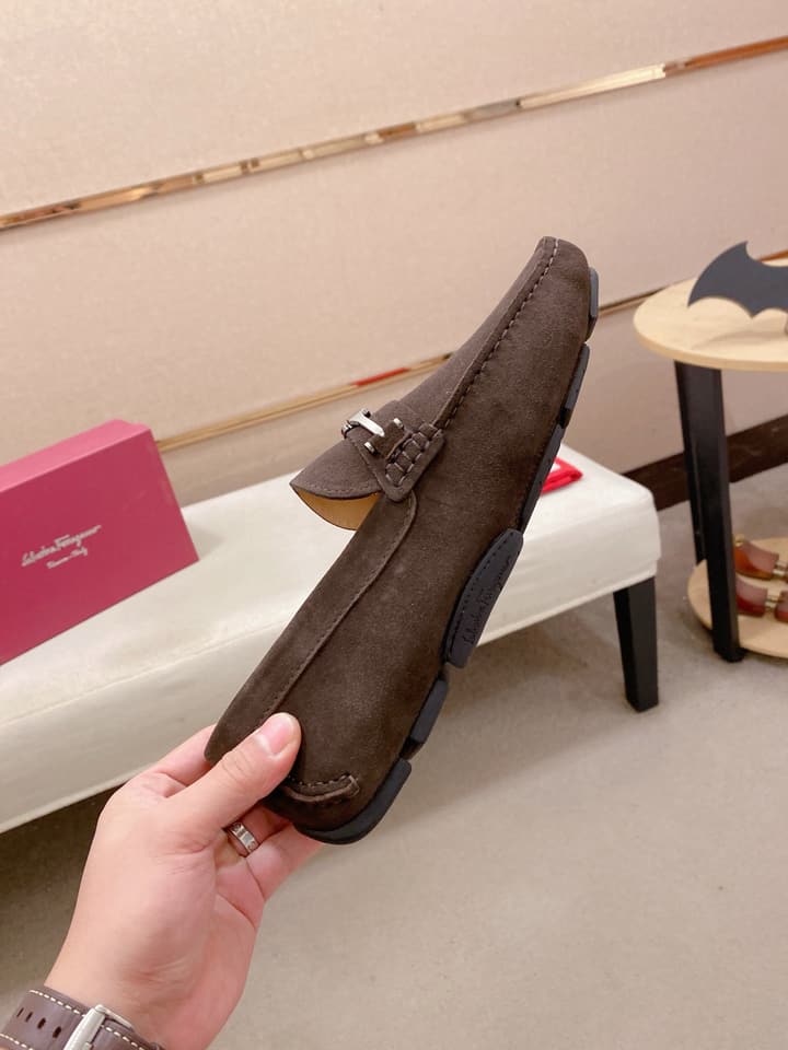 Ferragamo Men's Suede Driving Shoes in Brown Suede