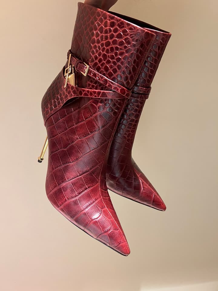 Tom Ford Luxury Metal Heel Ankle Boots in Black Leather