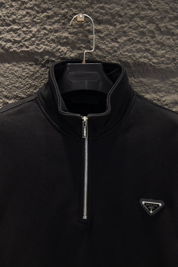 Prada Heavyweight Half-Zip Sweatshirt in Classic Black Half-zip