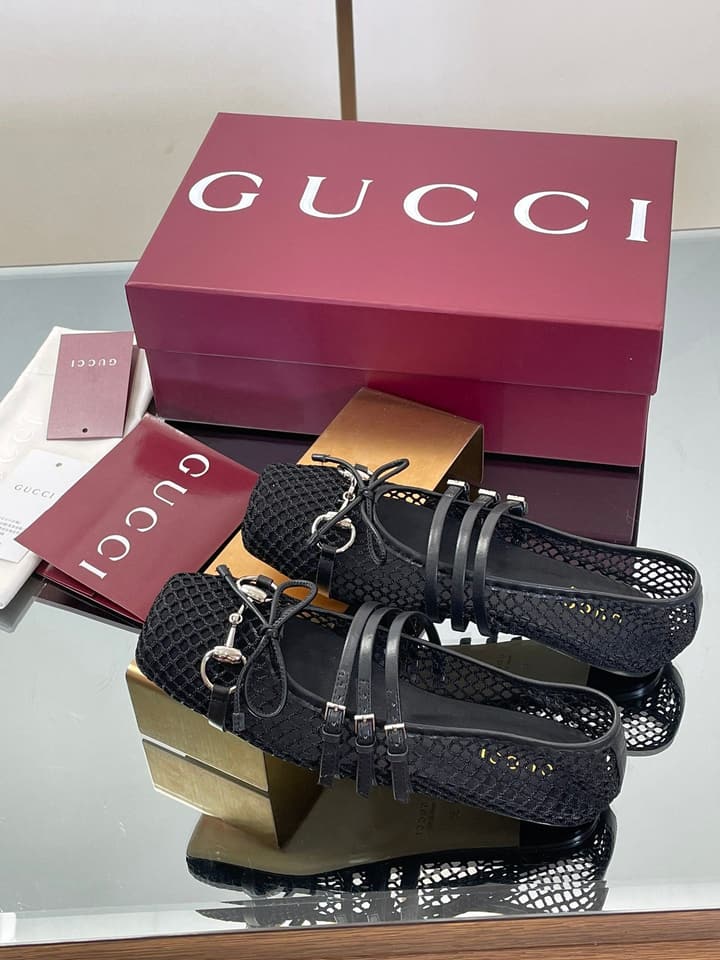 Gucci Horsebit Mesh Square-Toe Ballerina Flats – 25FW in Black Mesh