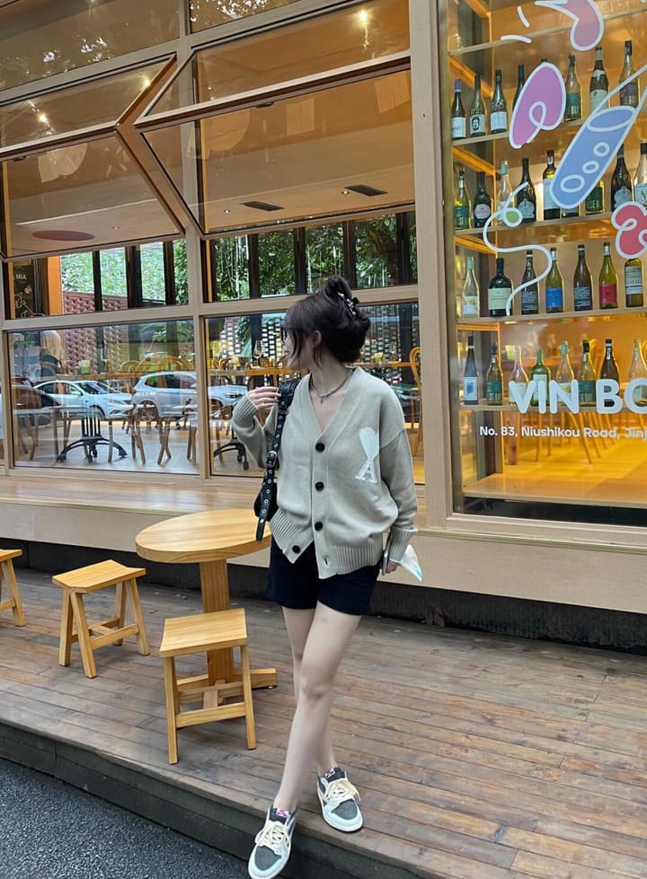 Ami Paris De Coeur Knit Cardigan in Classic Black