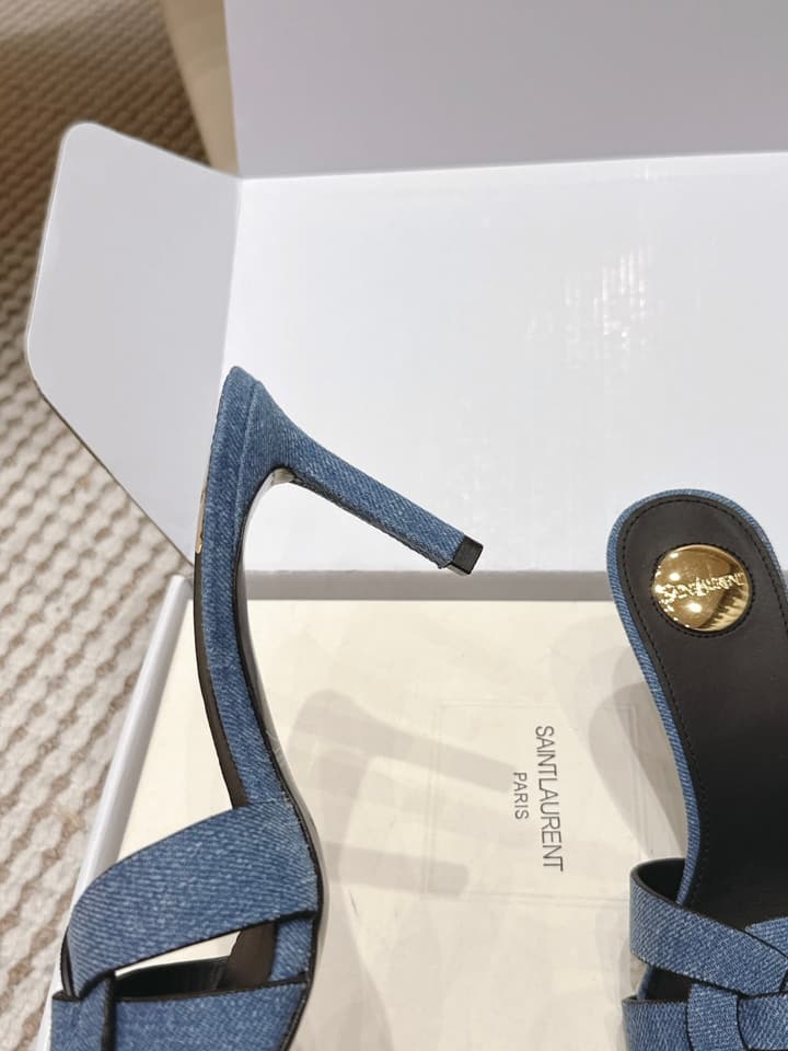 Saint Laurent Melody Square-Toe Heeled Sandals – 2026 Spring/Summer Collection in Beige Patent