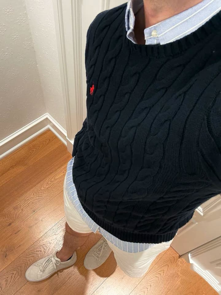 Ralph Lauren Cable Knit Crewneck Sweater in Black