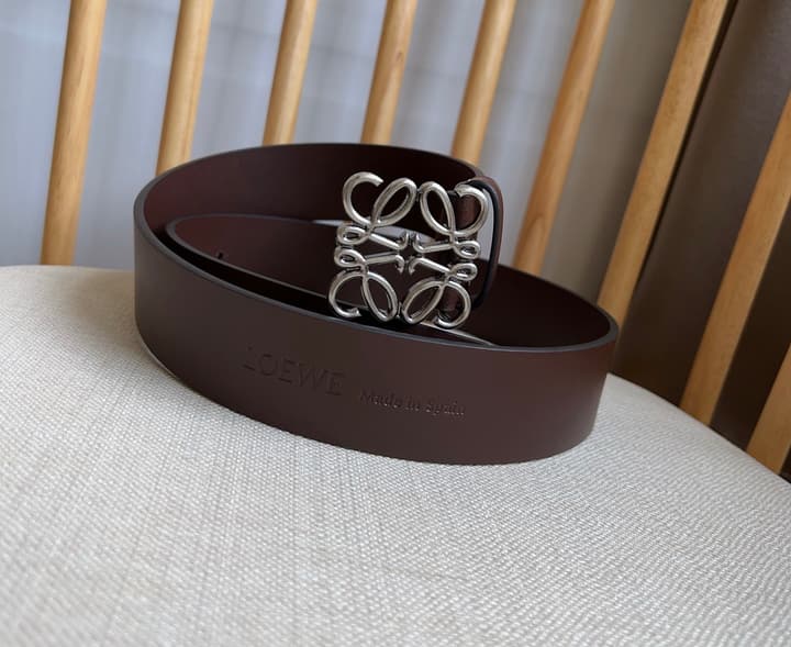 Loewe Narrow Leather Belt with Anagram Padlock Buckle in Black Leather With Silver Buckle