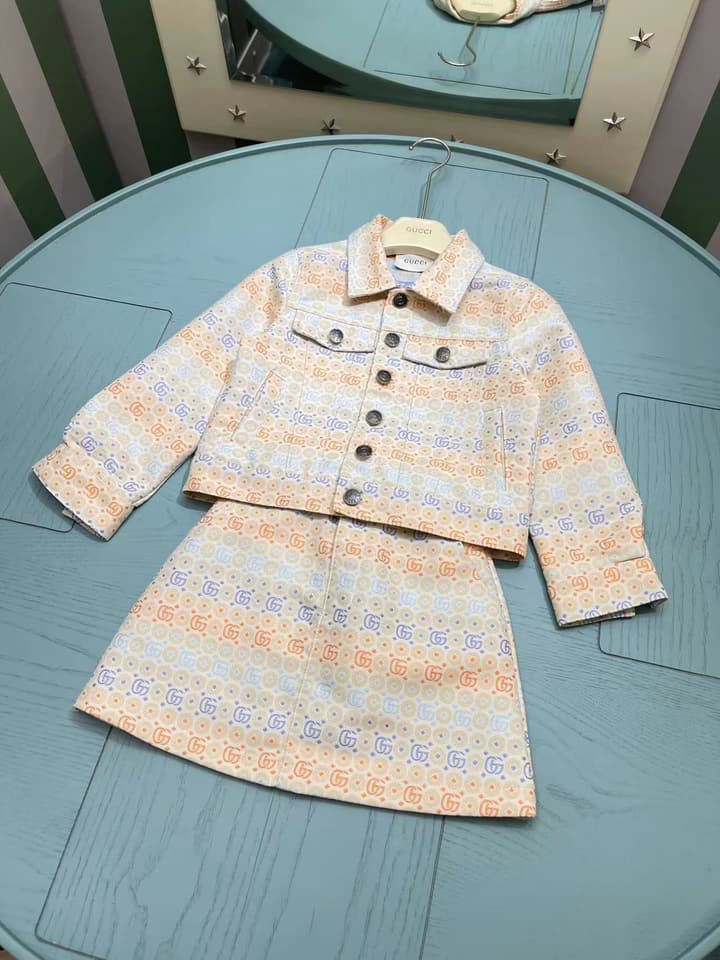 Gucci Children's Jacquard Skirt Set – 2025SS in Cream Multi-color Jacquard Set