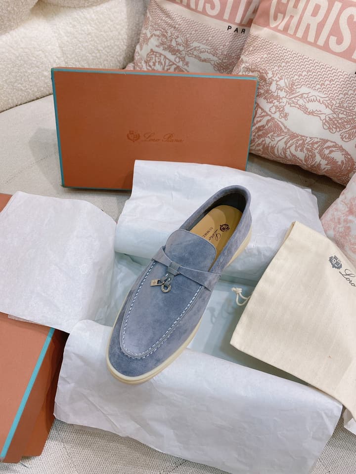 Loro Piana Glossy Cashmere Loafers in Blush Pink Suede