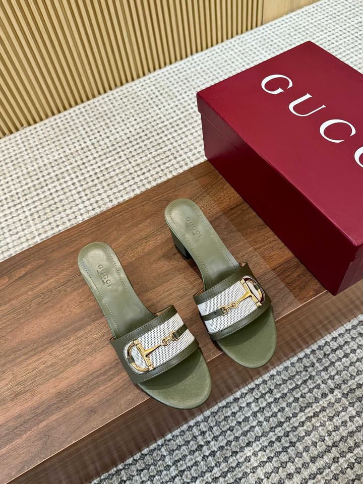 Gucci D-Horsebit Mule Sandals in Brown Gg Canvas