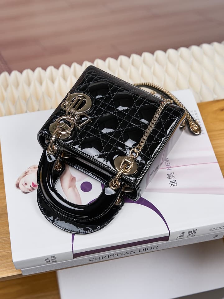 Dior Lady Dior Mini Patent Crossbody Bag in Cherry Red Patent