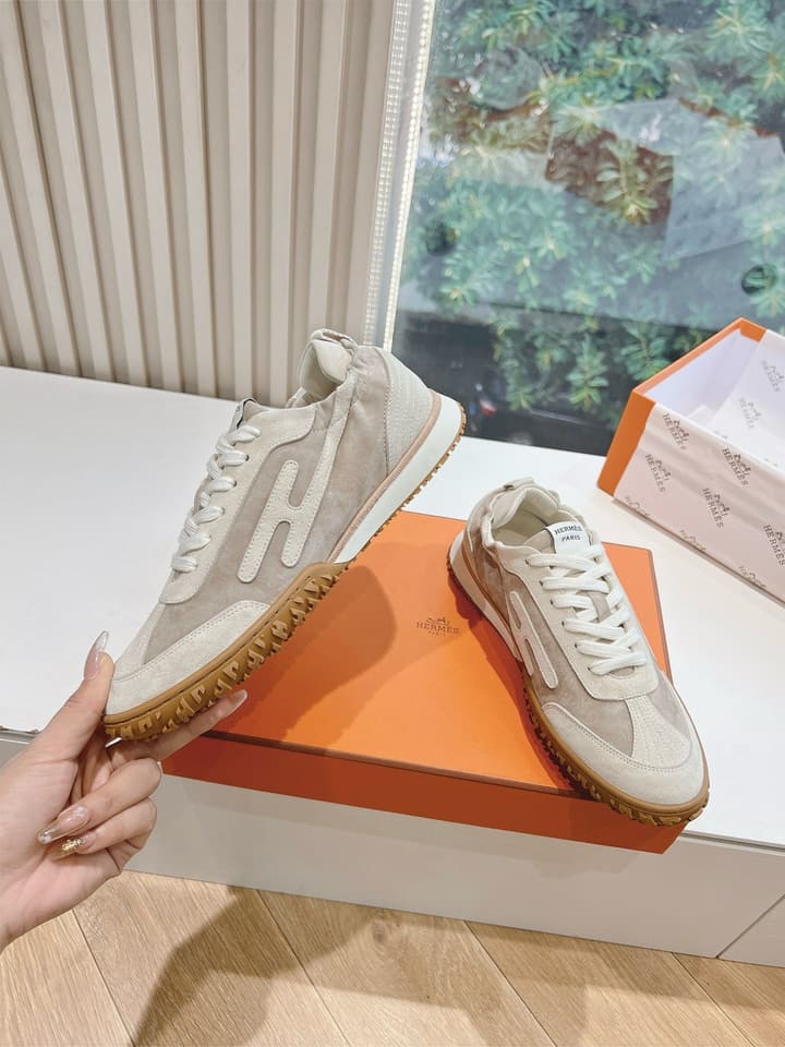 Hermès Bouncing Calfskin Sneakers in Tan Suede