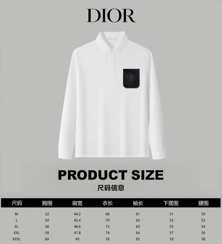 Dior Silk Long Sleeve Polo Shirt with Metal Patch in White With Solid Pocket