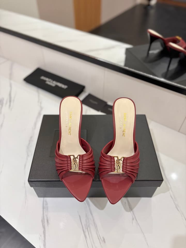 Saint Laurent Crystal Chain Heeled Sandals – 2025 Spring/Summer Collection in Beige