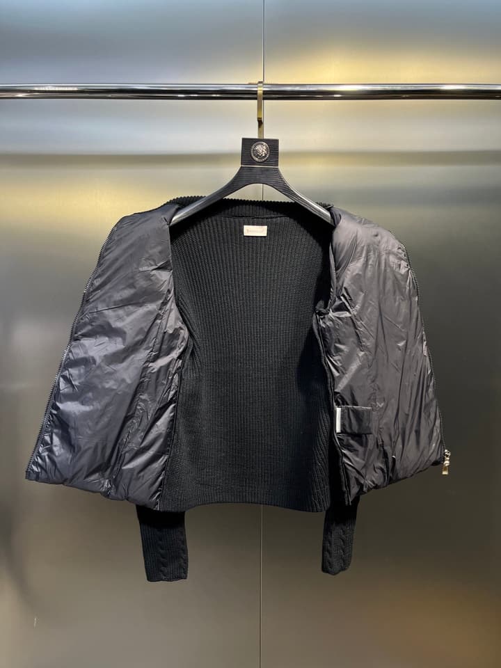 Moncler Lapel Patchwork Wool Down Jacket – 25FW in Black