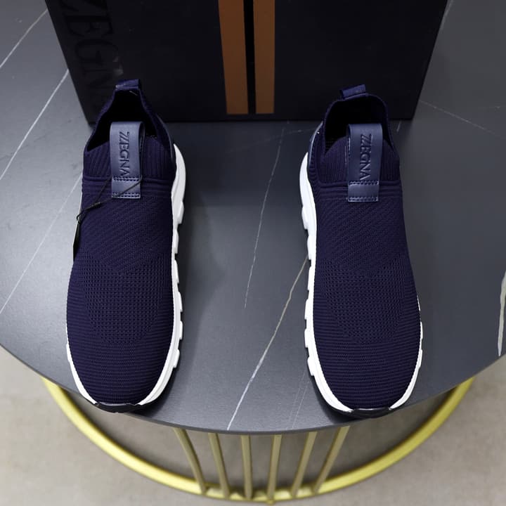 Zegna Cashmere Flyknit Sneakers in Navy Blue