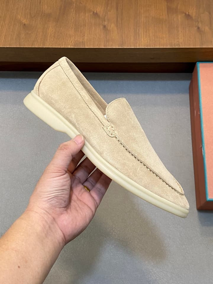 Loro Piana Unisex Suede Leather Loafers in Cream Suede